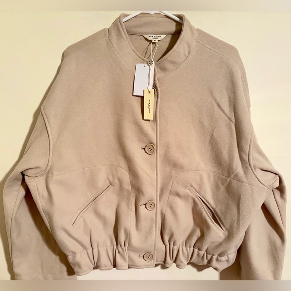 NWT Max Studio London Women's Tan Cream Button Up Cinched Waist Bomber Jacket XL - Picture 9 of 13